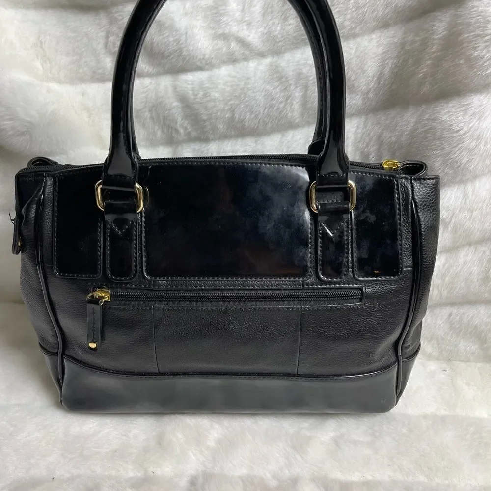 Tignanello black leather shoulder bag with gold tone hardwares